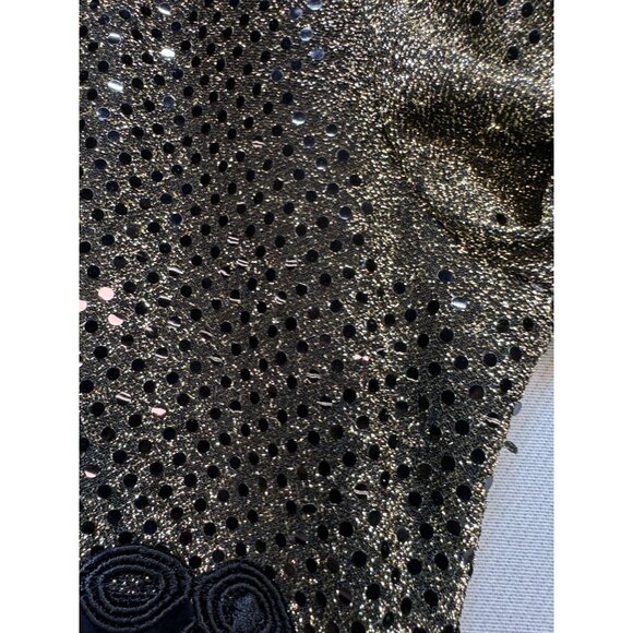 Molly Malloy Evening Party Dress Womens 6 Petite Black Gold Glittery A-Line Midi - Picture 12 of 16